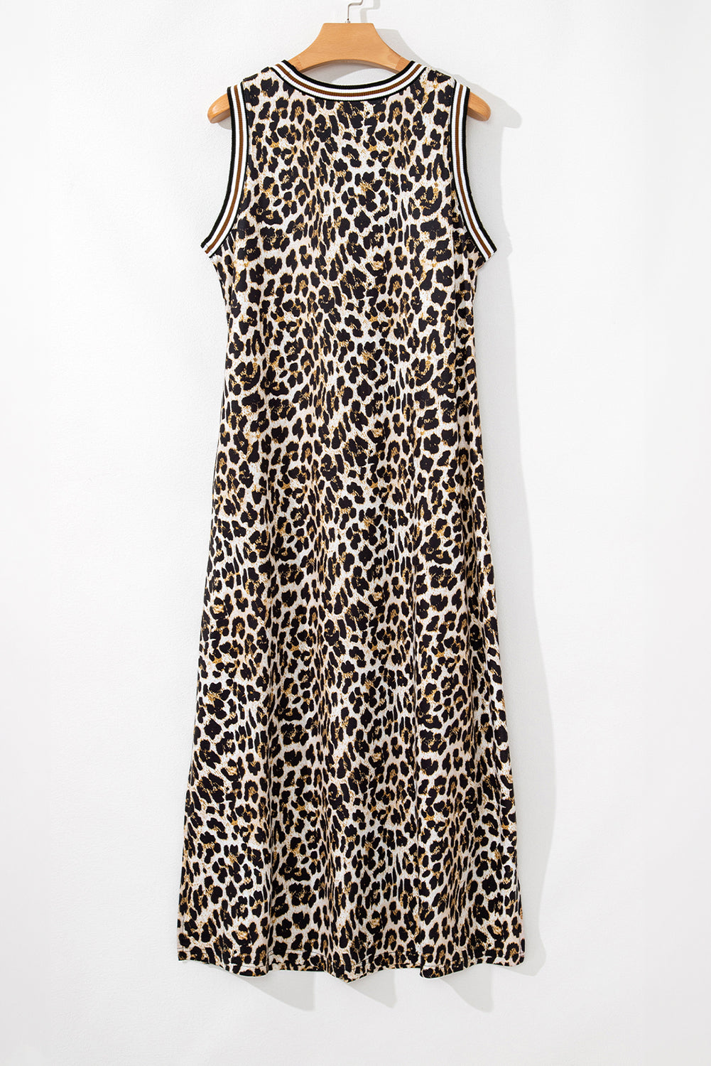 KaleaBoutique Stylish Contrast Striped Trim Leopard Sleeveless Maxi Dress - KaleaBoutique.com