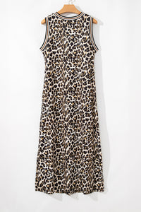 KaleaBoutique Stylish Contrast Striped Trim Leopard Sleeveless Maxi Dress - KaleaBoutique.com
