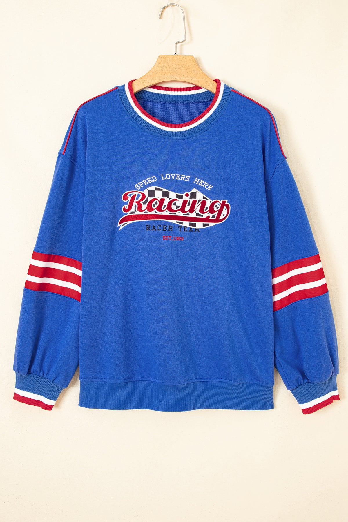 KaleaBoutique Comfortable Abstract Racing Graphic Embroidered Patchwork Long Sleeve Sweatshirt - KaleaBoutique.com