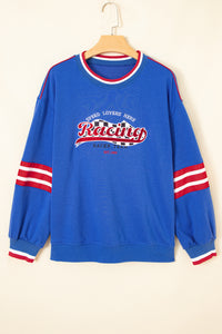 KaleaBoutique Comfortable Abstract Racing Graphic Embroidered Patchwork Long Sleeve Sweatshirt - KaleaBoutique.com