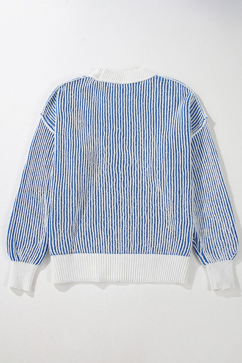 KaleaBoutique Stylish Striped Textured Knit Contrast Edge Loose Sweater - KaleaBoutique.com