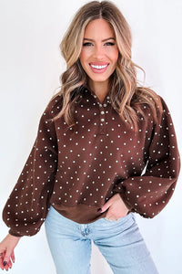KaleaBoutique Stylish Polka Dot Print Metal Button Collar Casual Pullover Sweatshirt - KaleaBoutique.com