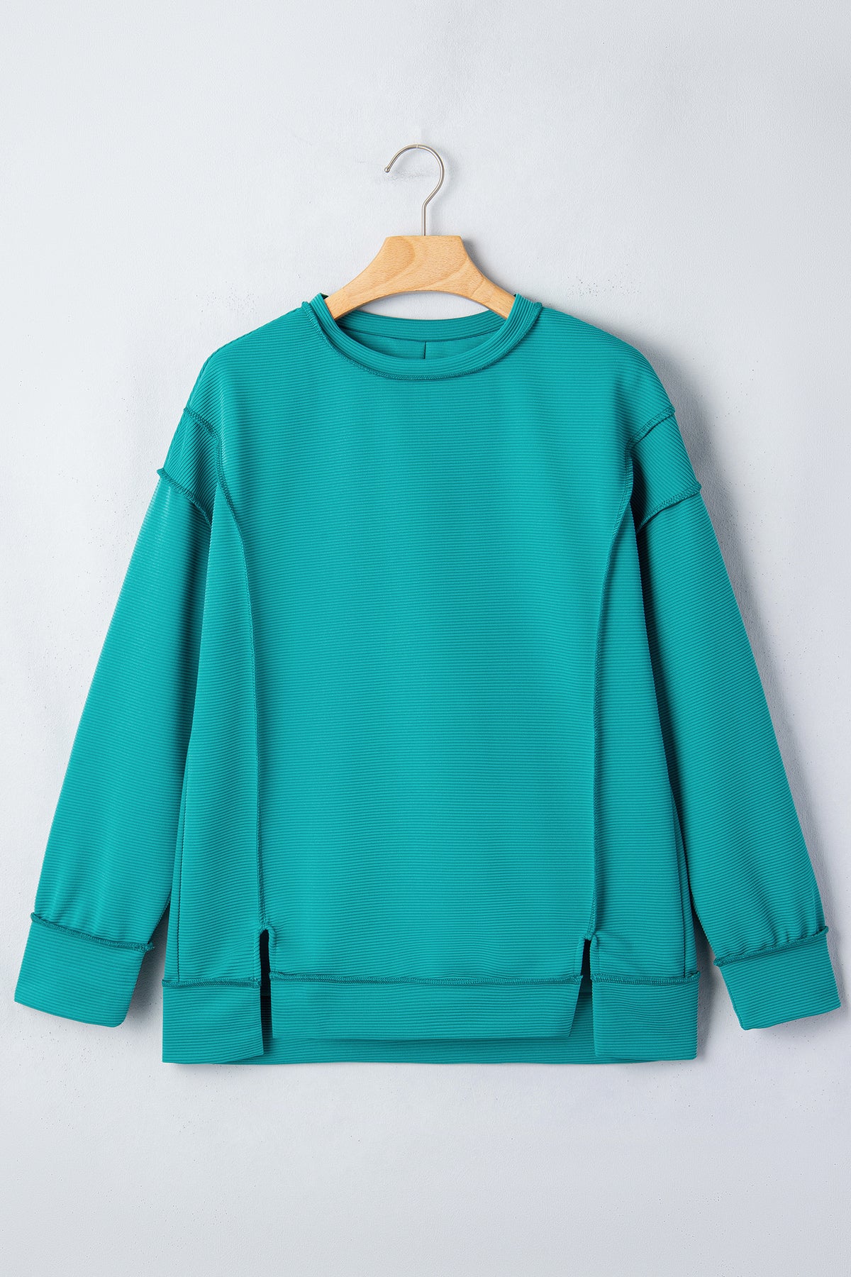 KaleaBoutique Stylish Horizontal Ribbed Exposed Seam Detail Drop Shoulder Baggy Pullover - KaleaBoutique.com