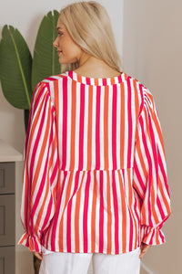 KaleaBoutique Stylish Balloon Sleeve Notched V Neck Buttoned Front Blouse - KaleaBoutique.com