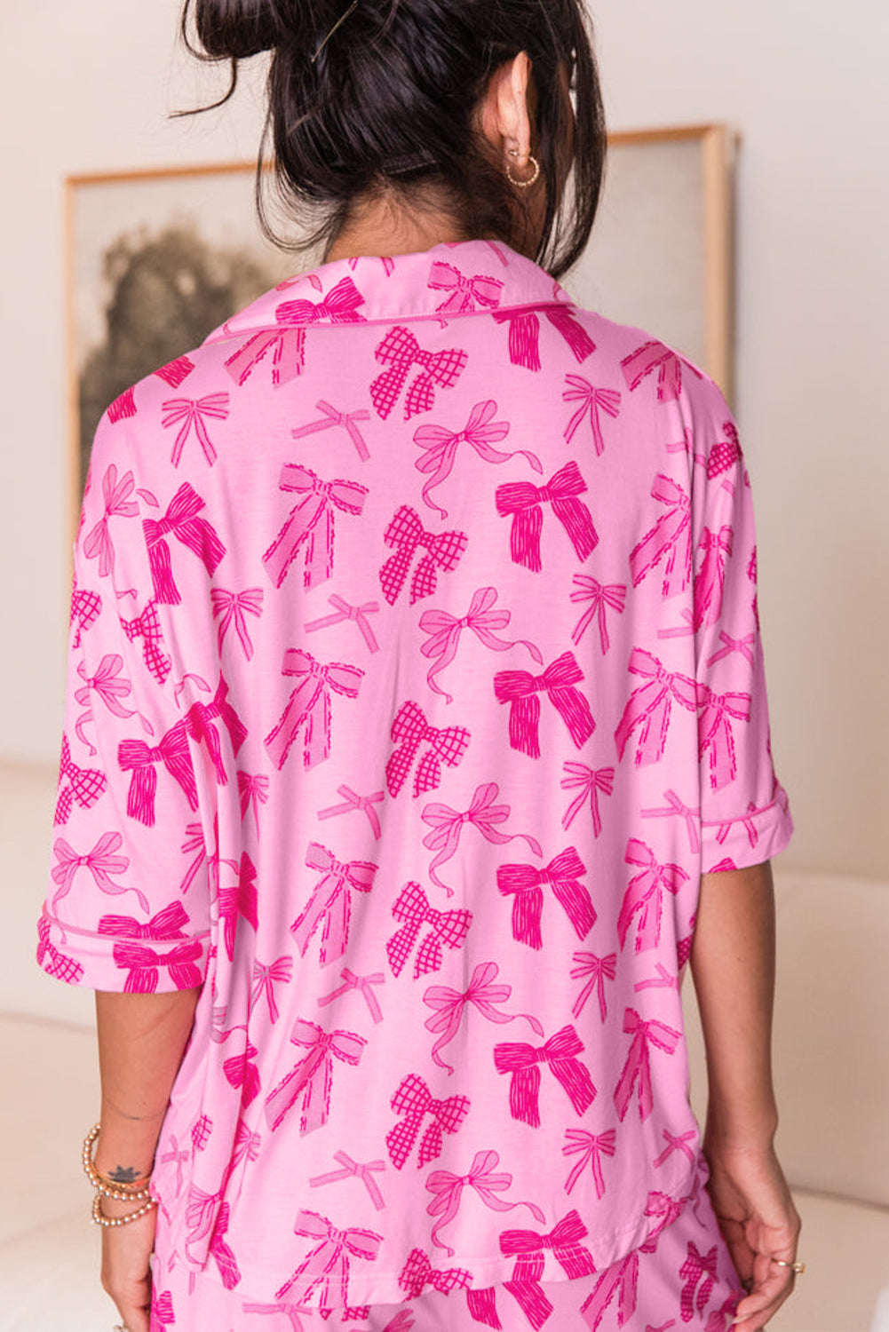 KaleaBoutique Stylish Bow Print Half Sleeve Shirt and Shorts Pajamas Set - KaleaBoutique.com