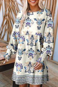 KaleaBoutique Comfortable Floral Print Long Sleeve Round Neck Vacation Shift Dress - KaleaBoutique.com