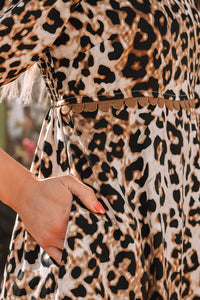 KaleaBoutique Stylish Leopard Print Bubble Sleeve Square Neck Maxi Dress - KaleaBoutique.com