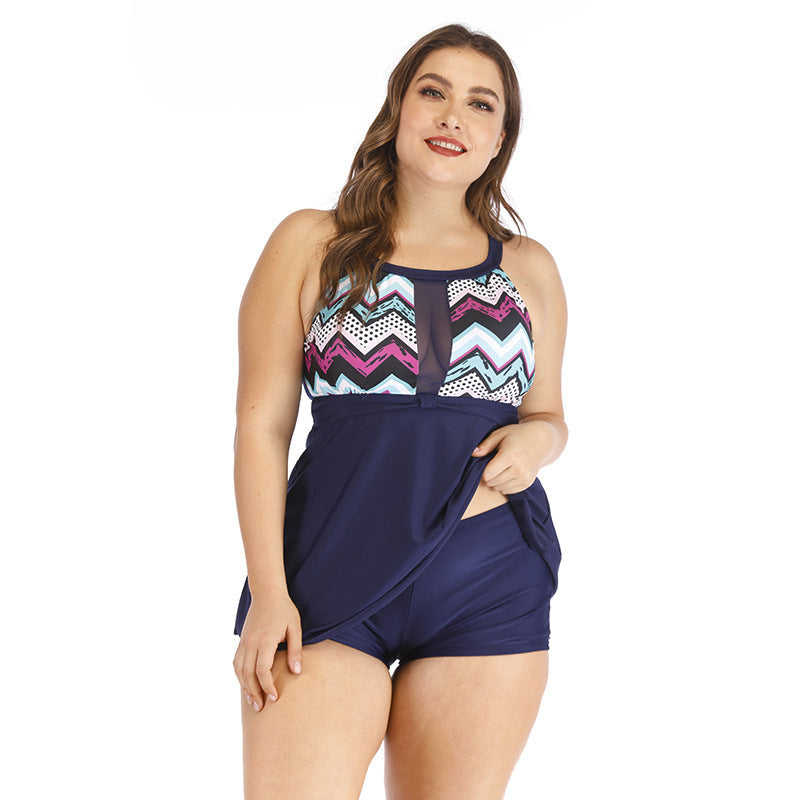 Women's Printed Mesh-Panel Flared Swim Top and Shorts 2 PC Tankini Set - KaleaBoutique.com
