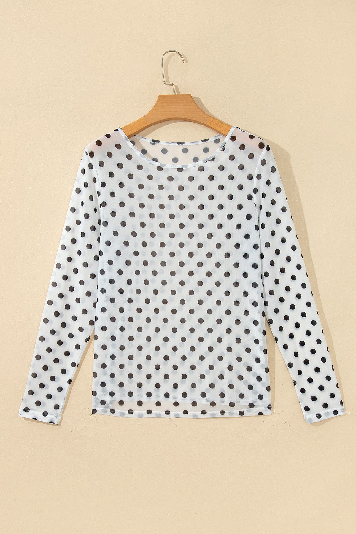KaleaBoutique Stylish Polka Dot Sheer Mesh Long Sleeve Round Neck Shift Top - KaleaBoutique.com