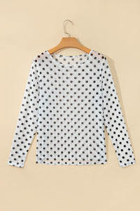KaleaBoutique Stylish Polka Dot Sheer Mesh Long Sleeve Round Neck Shift Top - KaleaBoutique.com