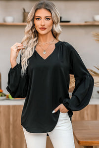 KaleaBoutique Stylish V Neck Long Puff Sleeve Top - KaleaBoutique.com