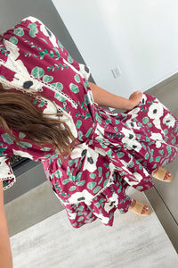 KaleaBoutique Stylish Floral Print Trimmed Short Puff Sleeve Mini Dress with Belt - KaleaBoutique.com