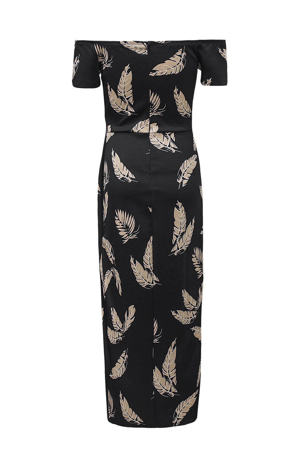 KaleaBoutique Stylish Black Pattern Print Off Shoulder Slit Bodycon Midi Dress - KaleaBoutique.com