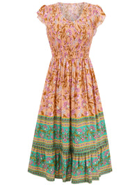New Flowers Print V-neck Dress Summer Casual Ruffle Sleeveless Dresses Bohemian Holiday Beach Dress For Womens Clothing - KaleaBoutique.com