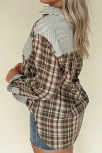 KaleaBoutique Stylish Plaid Print Striped Patchwork Single Chest Pocket Buttoned Shirt - KaleaBoutique.com