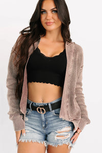 KaleaBoutique Stylish Mineral Wash Exposed Seam Patchwork Knit Open Sweater Cardigan - KaleaBoutique.com
