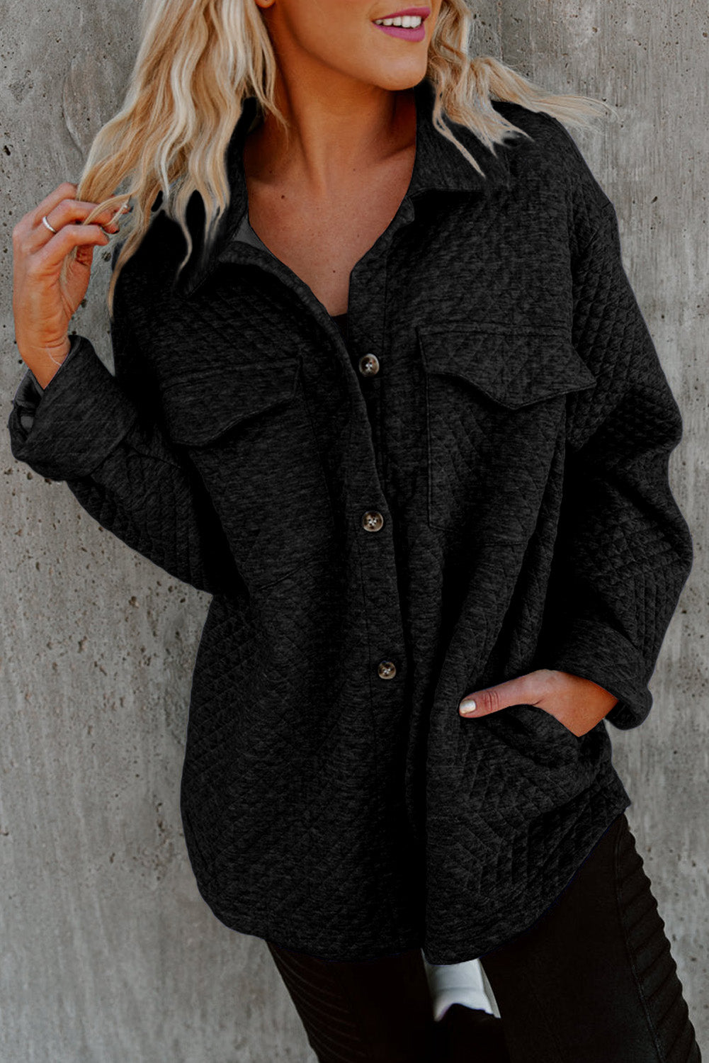 Retro Quilted Flap Pocket Button Shacket - KaleaBoutique.com