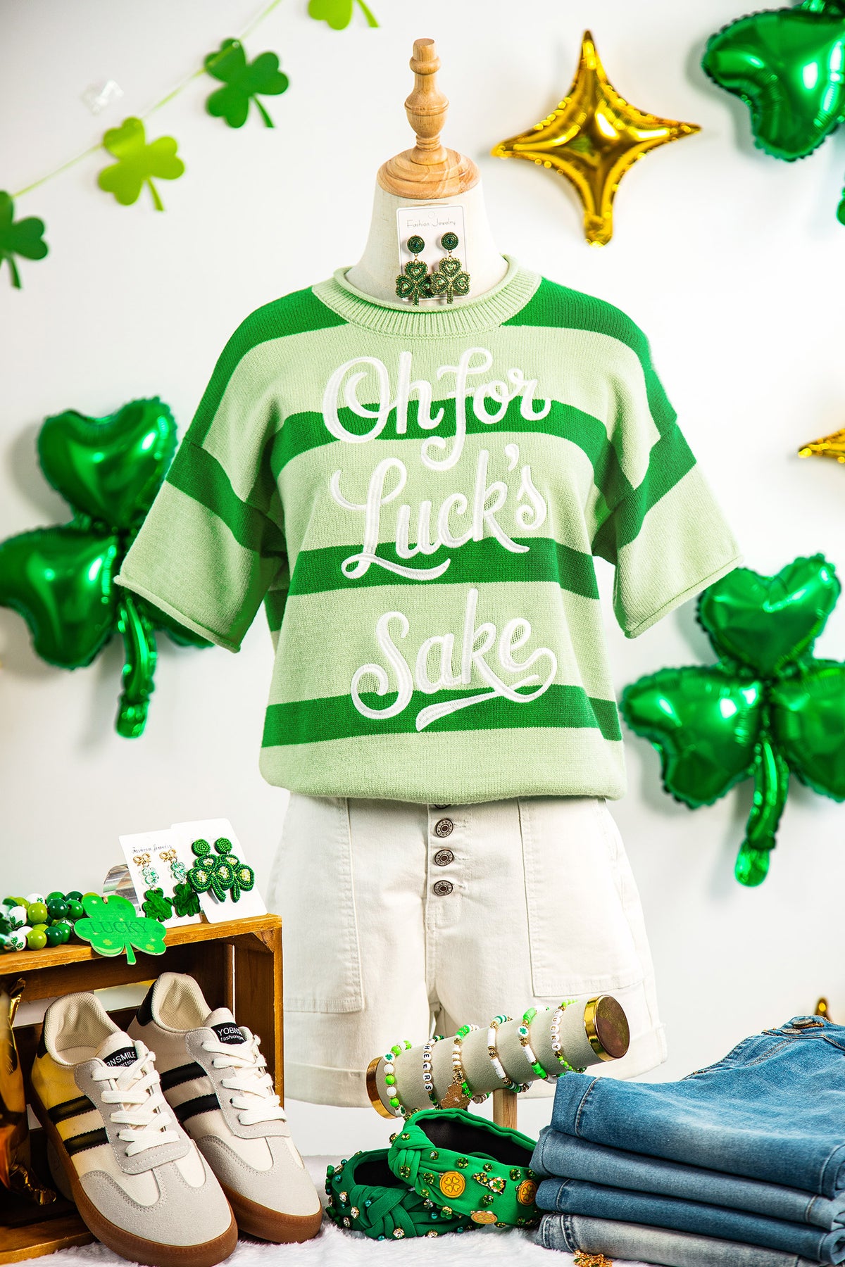 KaleaBoutique Comfortable Oh for Lucks Sake St Patricks Day Short Sleeve Sweater - KaleaBoutique.com