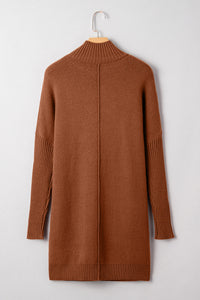 KaleaBoutique Stylish Ribbed High Neck Front Pockets Center Seam Shift Sweater Dress - KaleaBoutique.com