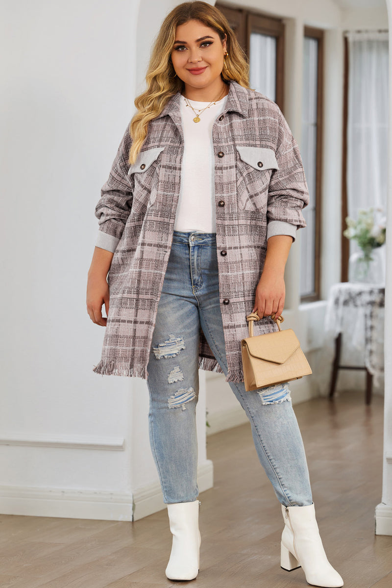 KaleaBoutique Plus Size Macrame Plaid Coat - KaleaBoutique.com