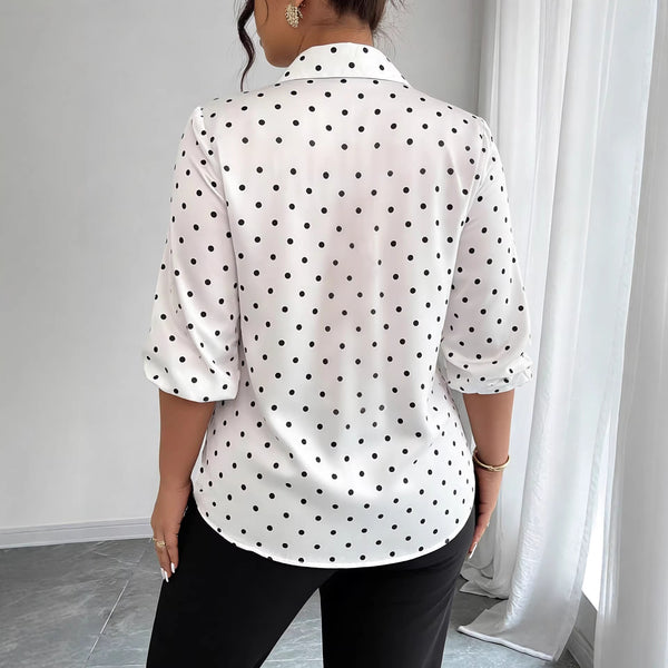 Women's Polka-Dot Collared Long-Sleeve Blouse