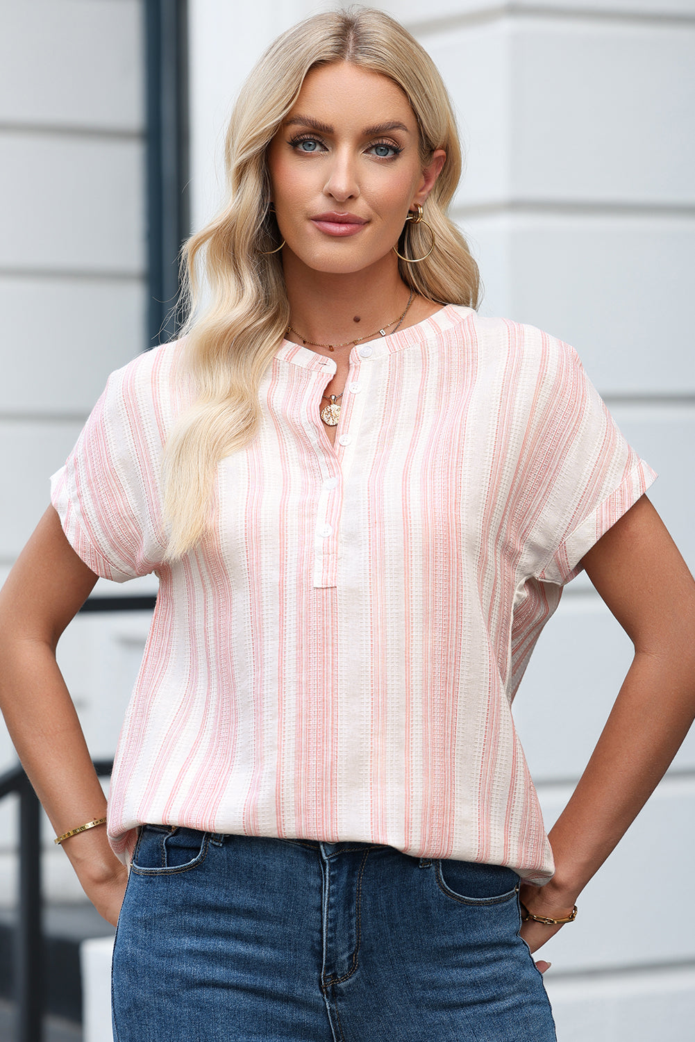KaleaBoutique Chic Breathable Gauze Half Button Short Sleeve Casual Blouse - KaleaBoutique.com