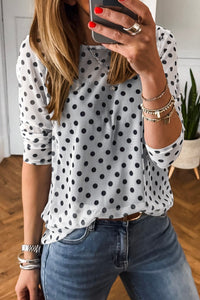 KaleaBoutique Stylish Polka Dot Sheer Mesh Long Sleeve Round Neck Shift Top - KaleaBoutique.com