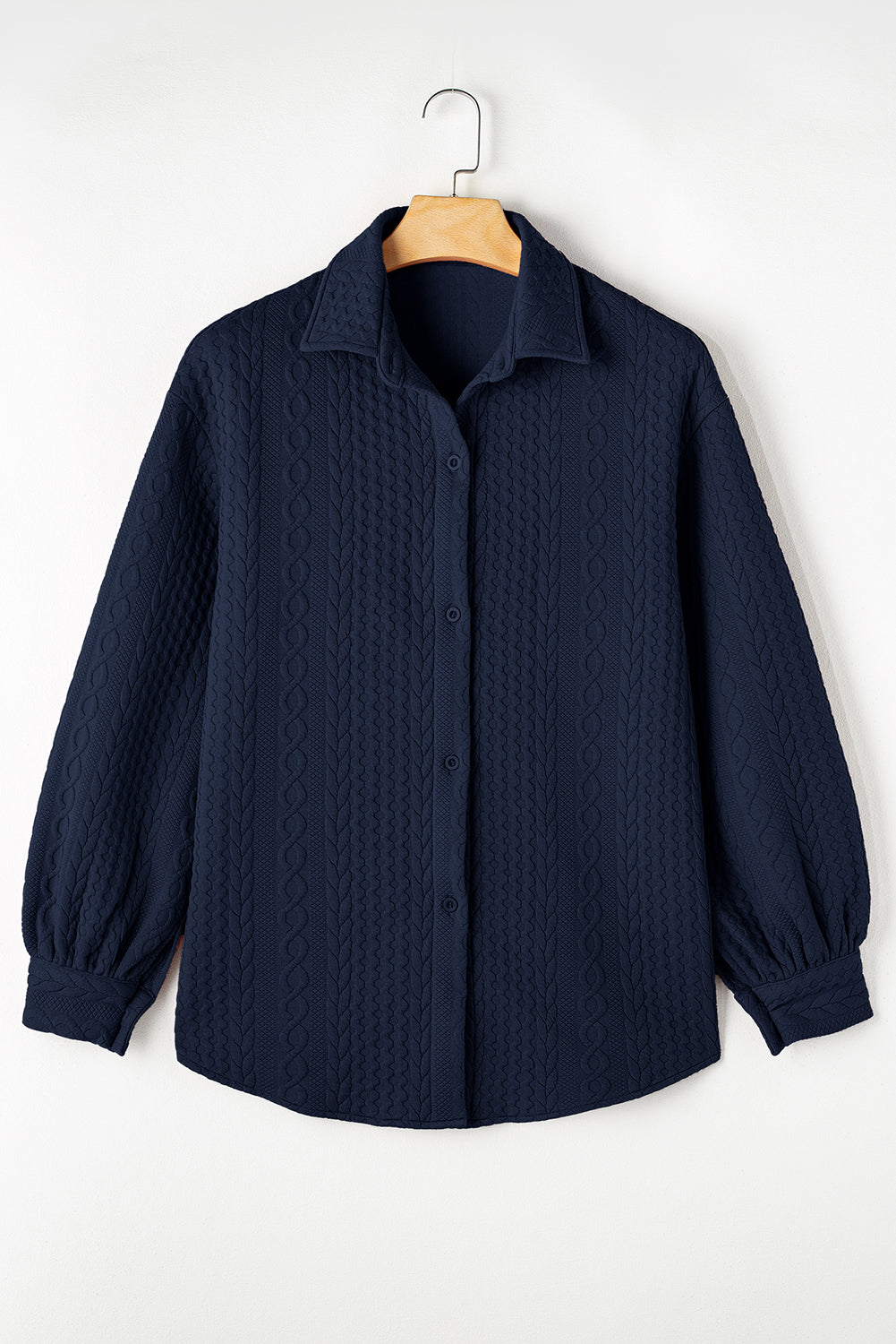 Cable Texture Puff Sleeve Loose Shacket - KaleaBoutique.com