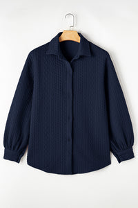 Cable Texture Puff Sleeve Loose Shacket - KaleaBoutique.com