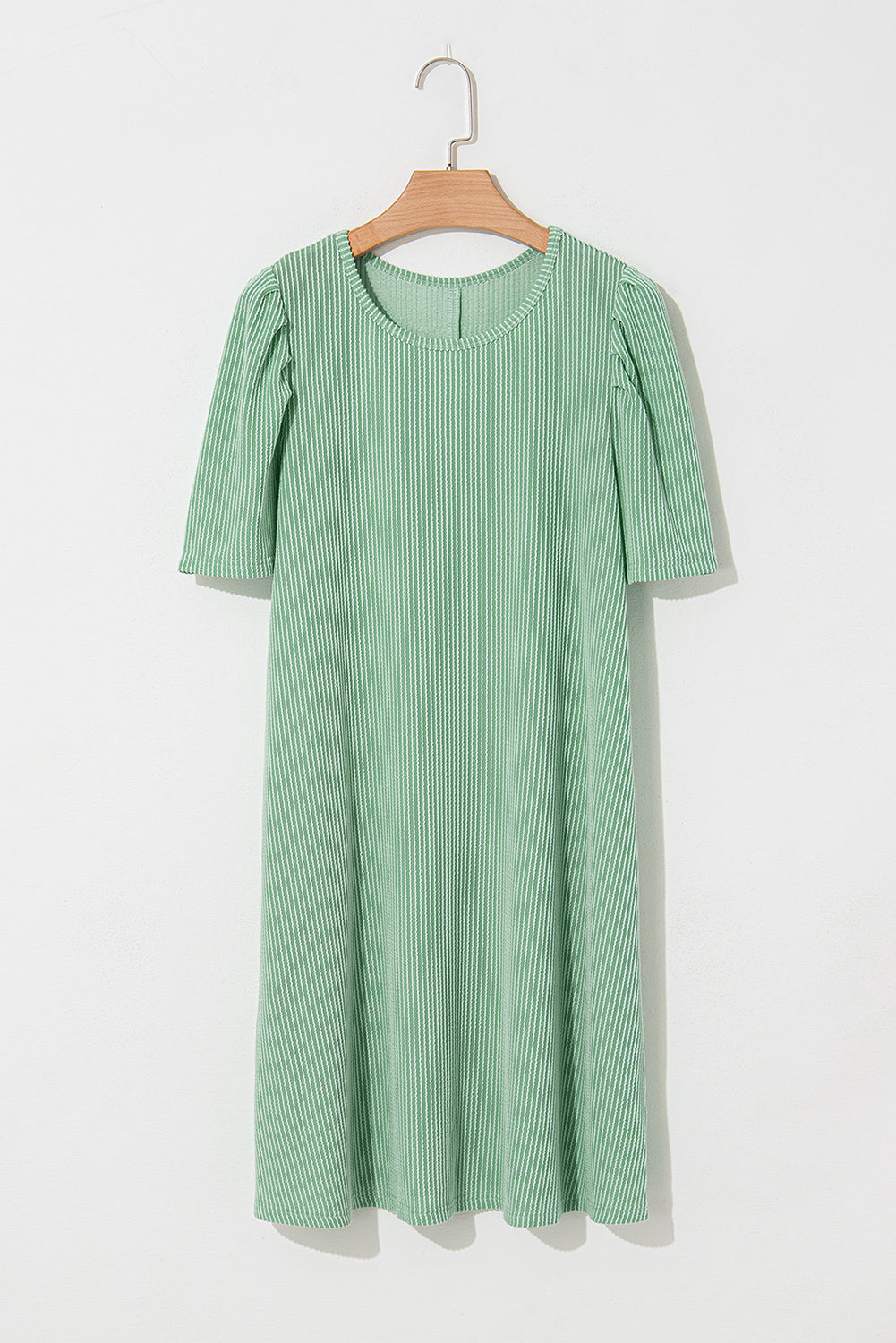 Corded Knit Crew Neck Puff Sleeve Shift Mini Dress - KaleaBoutique.com