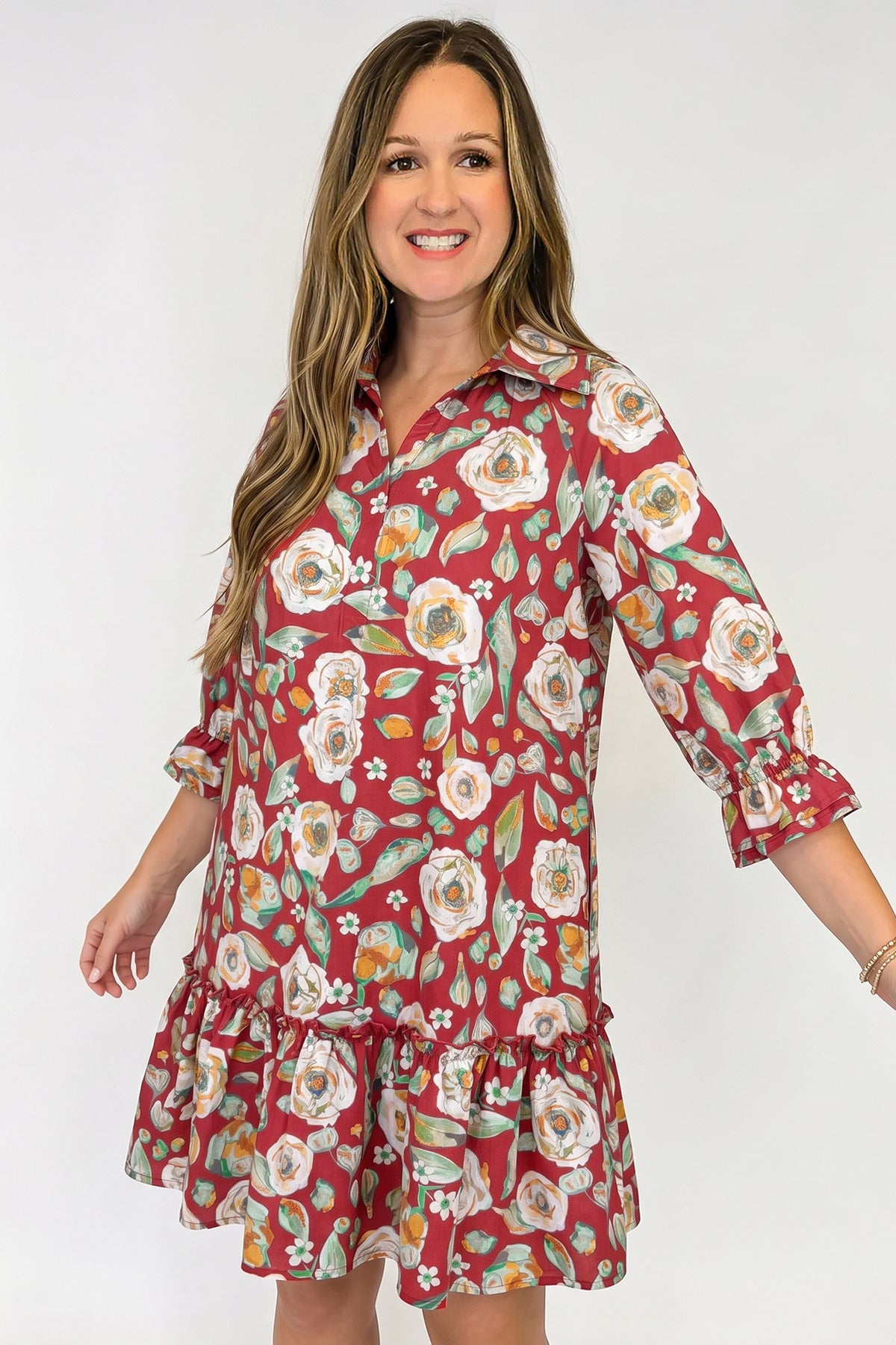 KaleaBoutique Stylish Floral Print Half Sleeve Short Shift Dress - KaleaBoutique.com