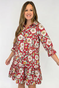 KaleaBoutique Stylish Floral Print Half Sleeve Short Shift Dress - KaleaBoutique.com