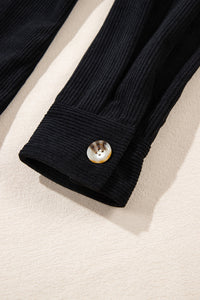 KaleaBoutique Black Hooded Drawstring Pockets Corduroy Shacket - KaleaBoutique.com