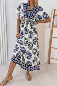 KaleaBoutique Comfortable Boho Floral Print Contrast Patchwork V Neck Dolman Maxi Dress - KaleaBoutique.com