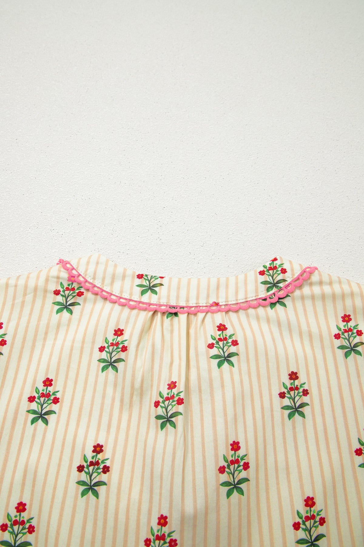 KaleaBoutique Comfortable Striped Floral Print Contrast Detail Ruffle Hem Short Dress - KaleaBoutique.com