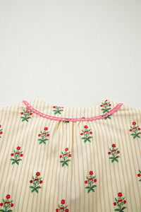 KaleaBoutique Comfortable Striped Floral Print Contrast Detail Ruffle Hem Short Dress - KaleaBoutique.com