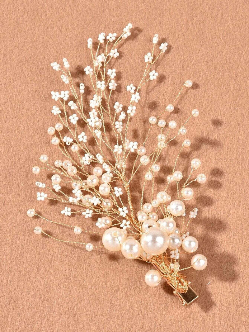 Baby Breath Flowers Pearl Hairclip, Large Bridal Pearl Hairclip, Wedding White Hairpiece, Floral Branch Bridal Alligator Clip - KaleaBoutique.com