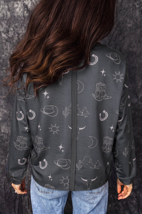 KaleaBoutique Stylish Western Print Crew Neck Sweatshirt - KaleaBoutique.com