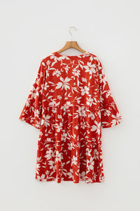 Boho Floral Print Lettuce Trim 3/4 Sleeve Mini Dress - KaleaBoutique.com