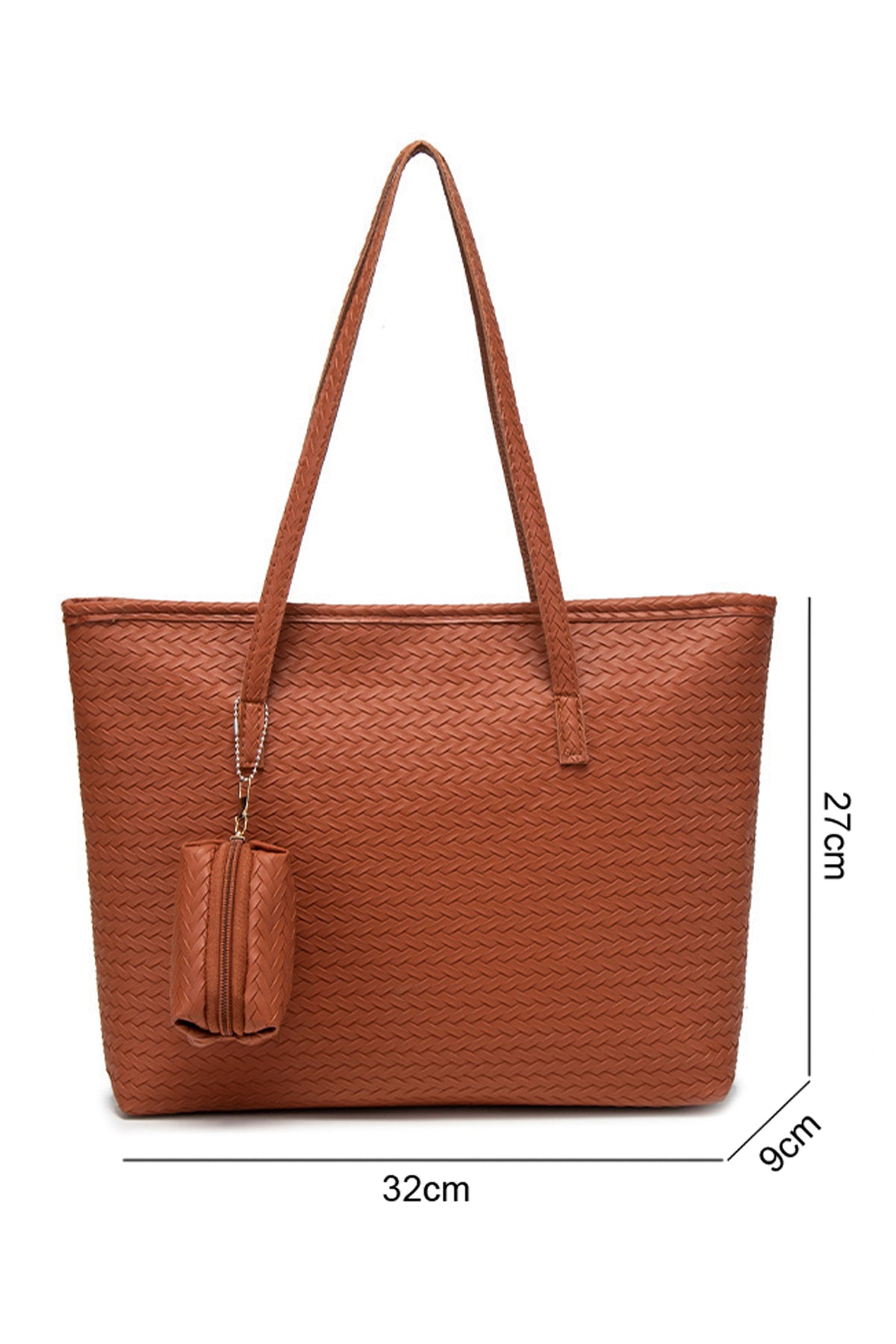 Cinnamon Leatherette Woven Tote Bag with Detachable Pouch - KaleaBoutique.com