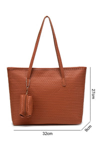 Cinnamon Leatherette Woven Tote Bag with Detachable Pouch - KaleaBoutique.com