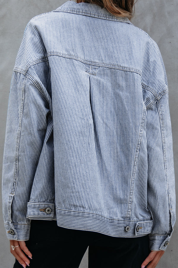 Washed Oversize Pocketed Denim Jacket - KaleaBoutique.com