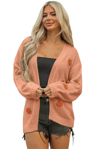 KaleaBoutique Comfortable Pumpkin Print Open Front Drop Shoulder Midi Cardigan - KaleaBoutique.com