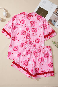 KaleaBoutique Stylish Sweet Heart Cake Print Contrast Ruffle Trim Valentines 2pcs Pajama Set - KaleaBoutique.com