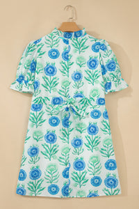 KaleaBoutique Comfortable Floral Print Half Button Frilly Short Sleeve Dress - KaleaBoutique.com