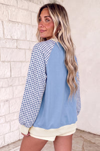 KaleaBoutique Comfortable Plaid Sleeve Colorblock Raglan Pullover Sweatshirt - KaleaBoutique.com
