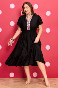 Black Leopard Plus Size V-Neck Smocked Waist Ruffle Dress - KaleaBoutique.com