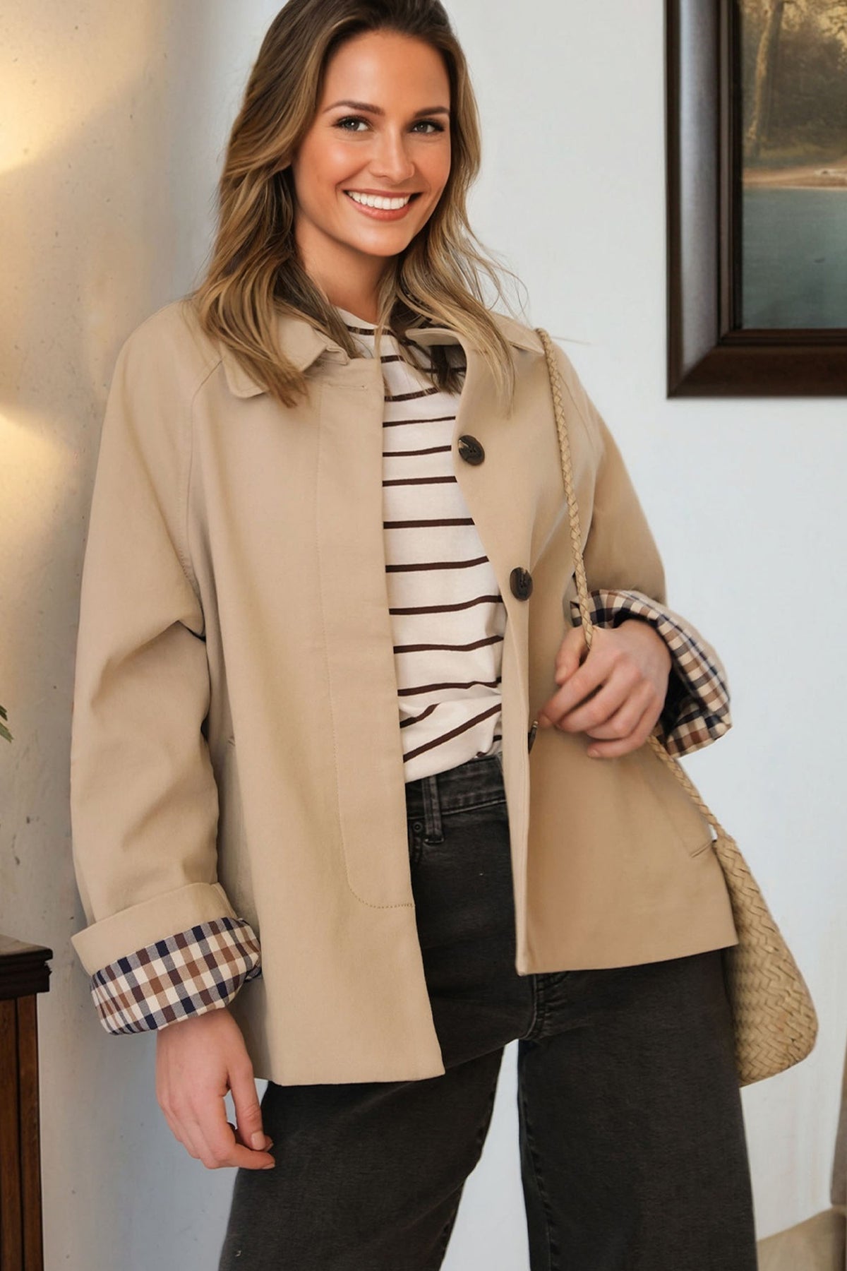 KaleaBoutique Stylish Plaid Liner Patchwork Single Breasted Trench Coat - KaleaBoutique.com