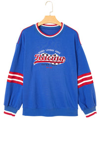 KaleaBoutique Comfortable Abstract Racing Graphic Embroidered Patchwork Long Sleeve Sweatshirt - KaleaBoutique.com