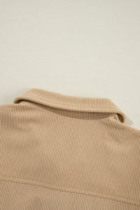 KaleaBoutique Solid Frilled Flap Pocket Button Up Corduroy Shacket - KaleaBoutique.com